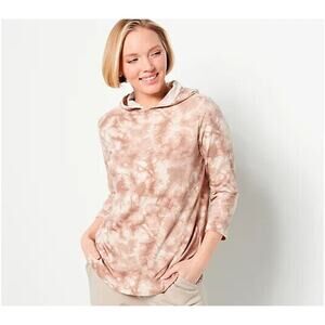 ANYBODY‎ NEW $62 Printed Brushed Towel Terry Hoodie Almond Tie-Dye Small